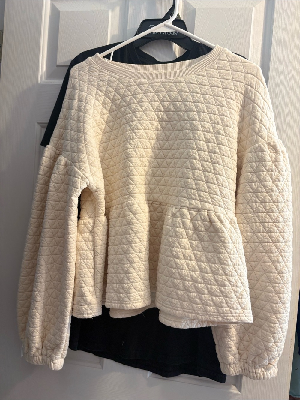 Quilted Peplum Sweatshirt in Cream large New  in brand